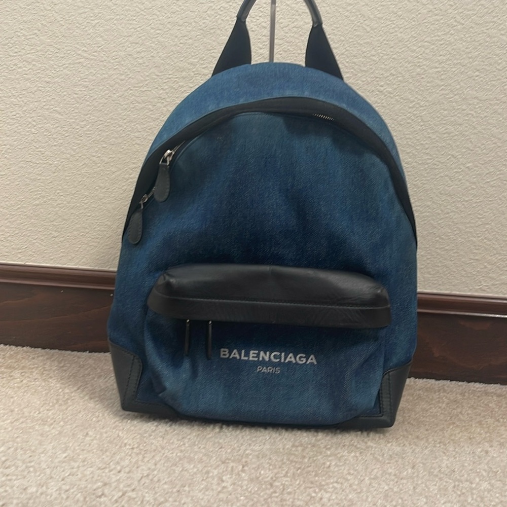 Balemciaga Logo Backpack Daypack Denim